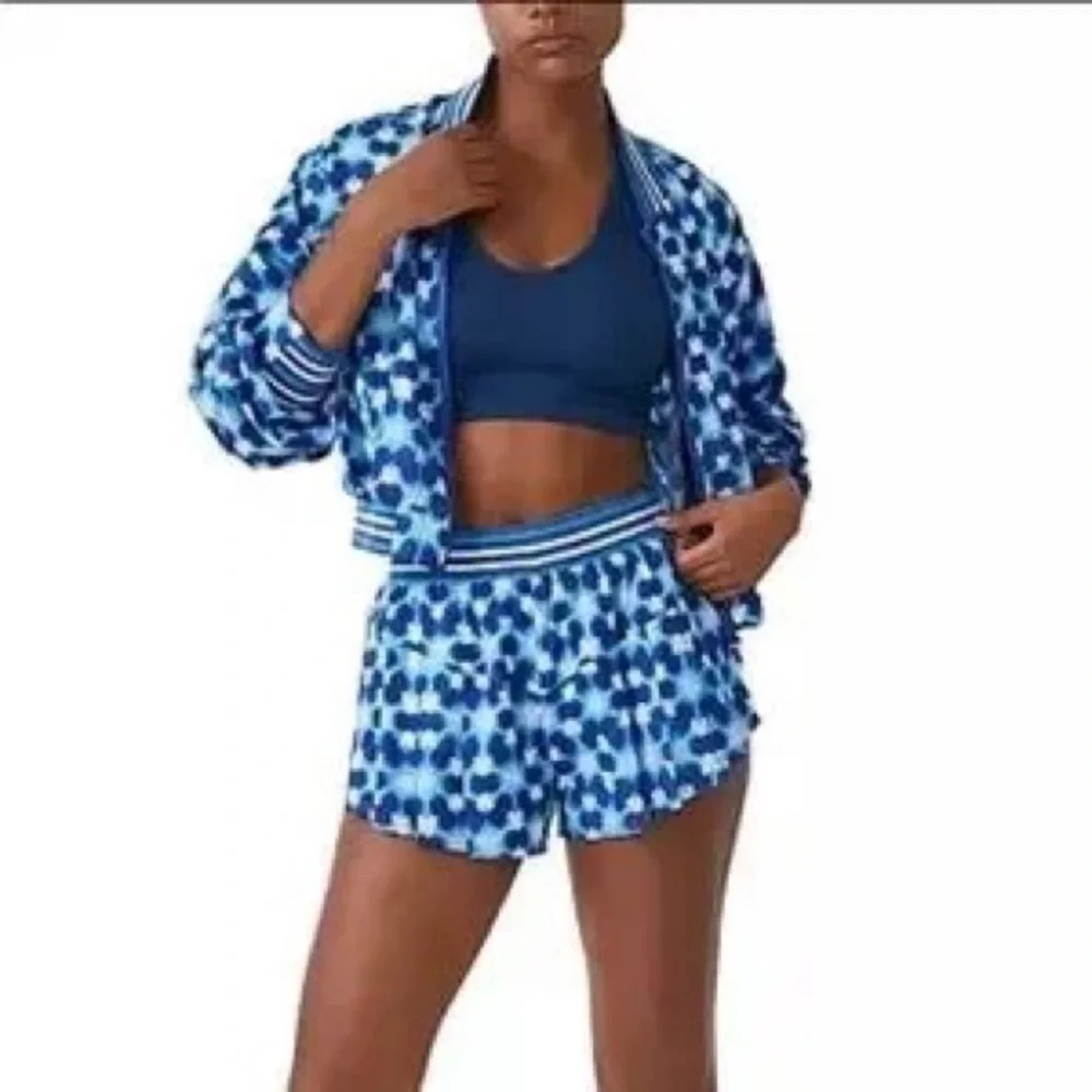 Free People Top Seed Printed Tennis Jacket in Blue Multi
